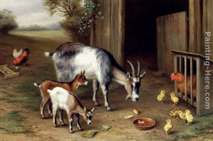 Goats And Poultry painting - Edgar Hunt Goats And Poultry art painting